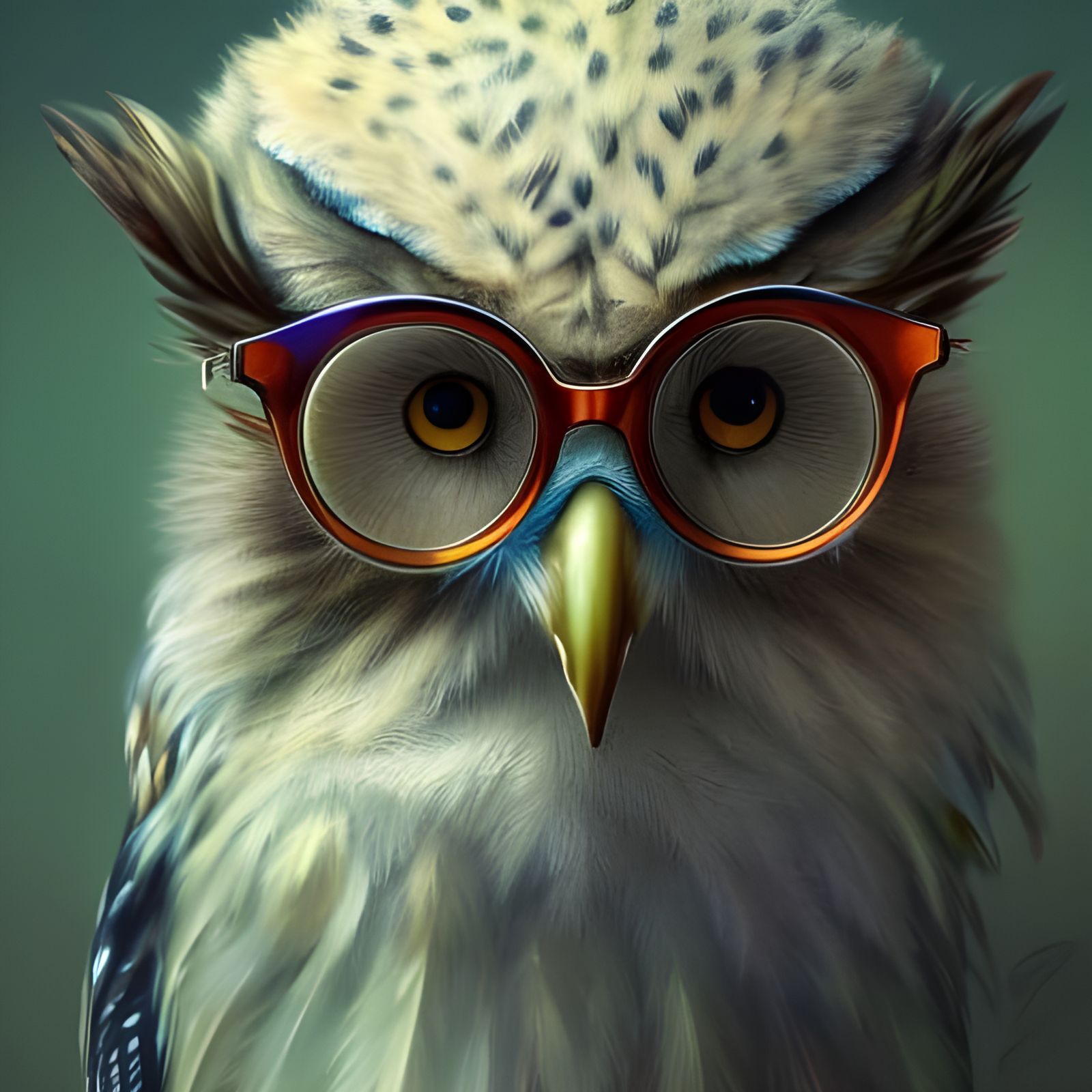 Epic Owl Portrait with Glasses in Hyperdetailed Style