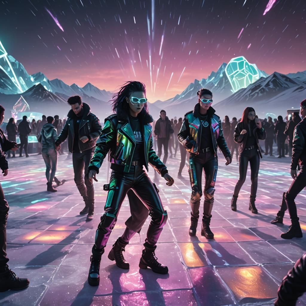 Cyberpunk Alien Concert Under Aurora Borealis