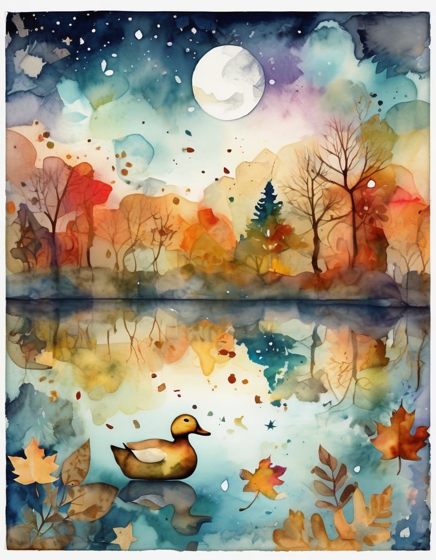 Surreal Animal Landscape in Aquarelle Patchwork Style