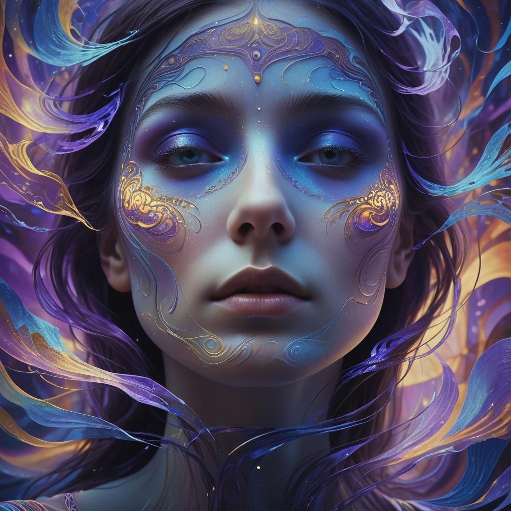 Woman Immersed in Sound: Surreal Digital Art