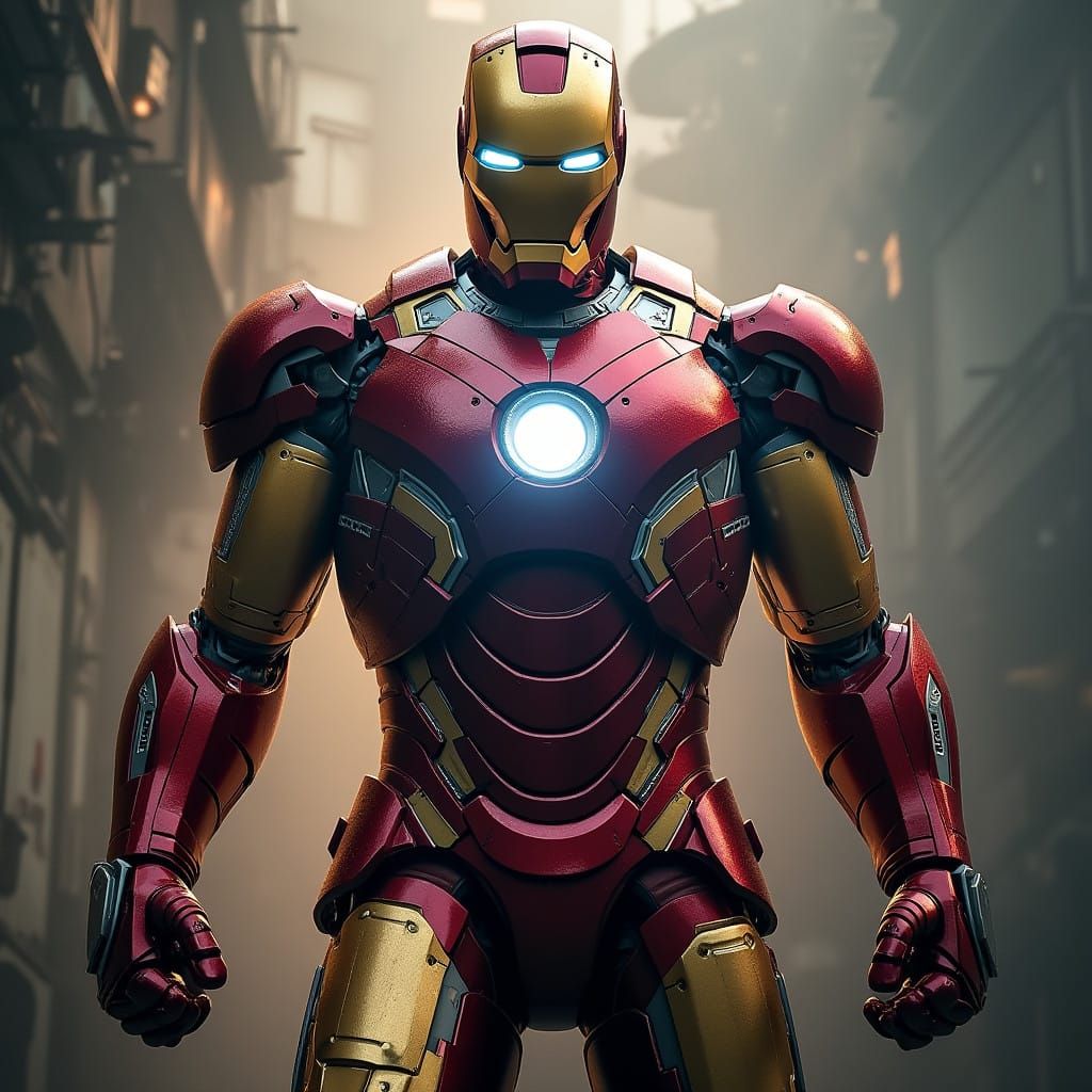Heroic Iron Man Portrait in Moody, Cinematic Style
