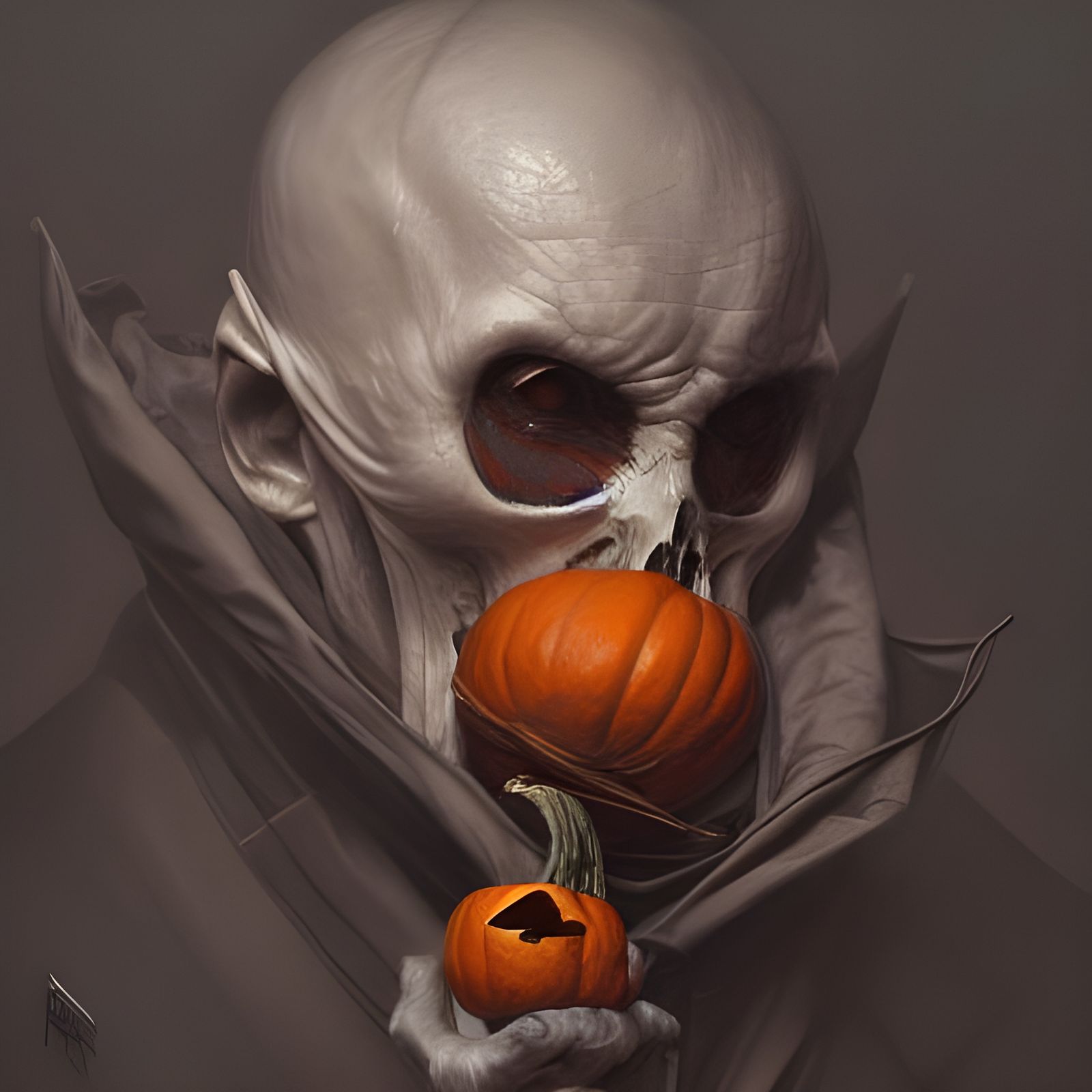Pumpkin Head Grim Reaper Portrait in Hyperrealism
