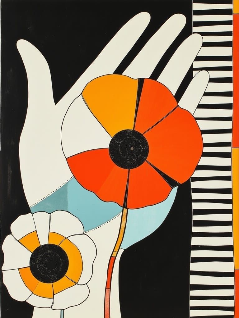 Dadaist Poster of Hand with Flowers and Collage