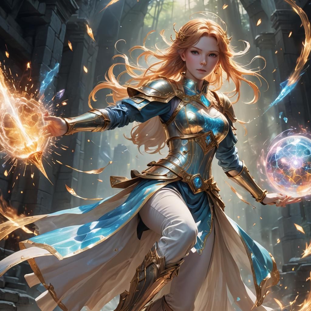 Holographic Maiden of Light Exploding into Action