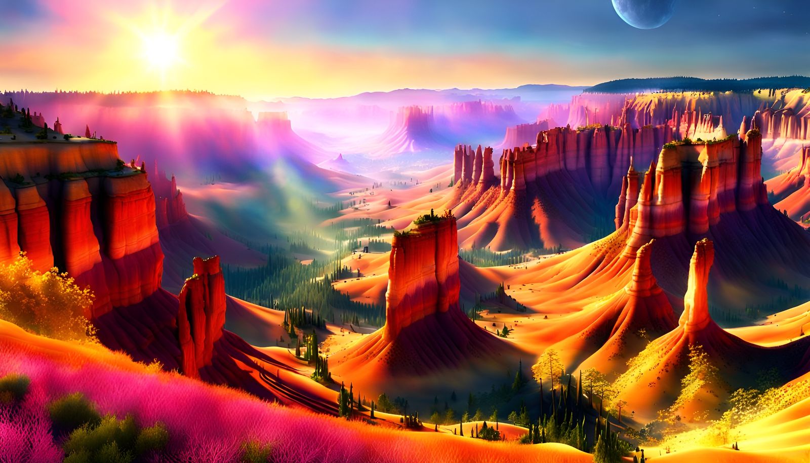 Mystical Sci-Fi Landscape with Ancient Pillars