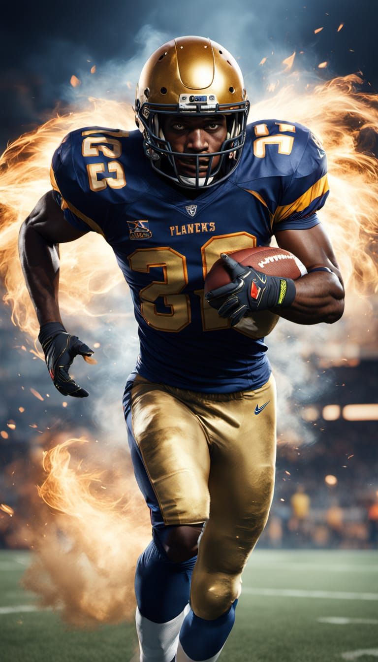 Dynamic Football Player in Blue and Gold Uniform