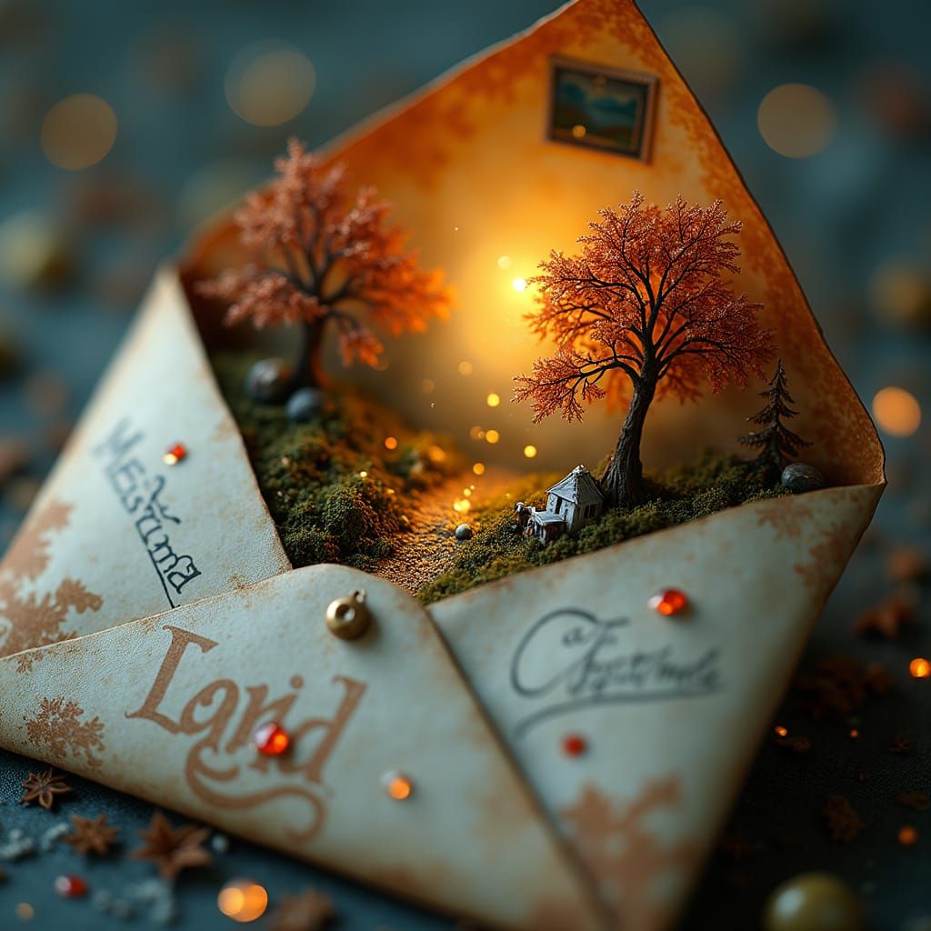 Vintage Envelope Holds Glittering Forest Landscape