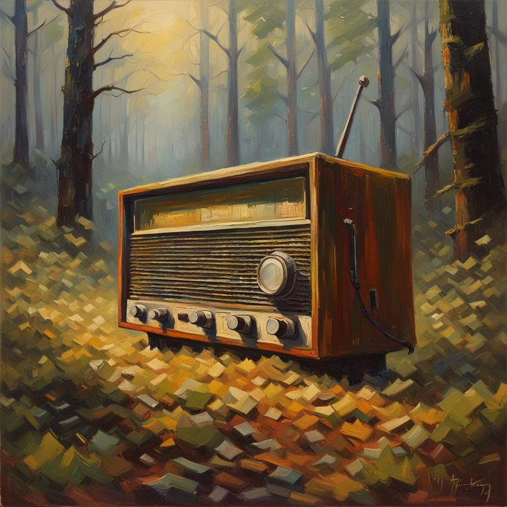 Radio Broadcasting Static in Abandoned Forest, Oil Painting
