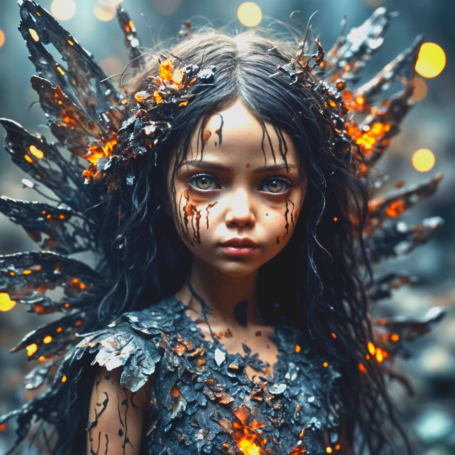 Crimson Haired Fire Fairy Doll in Barren Wasteland