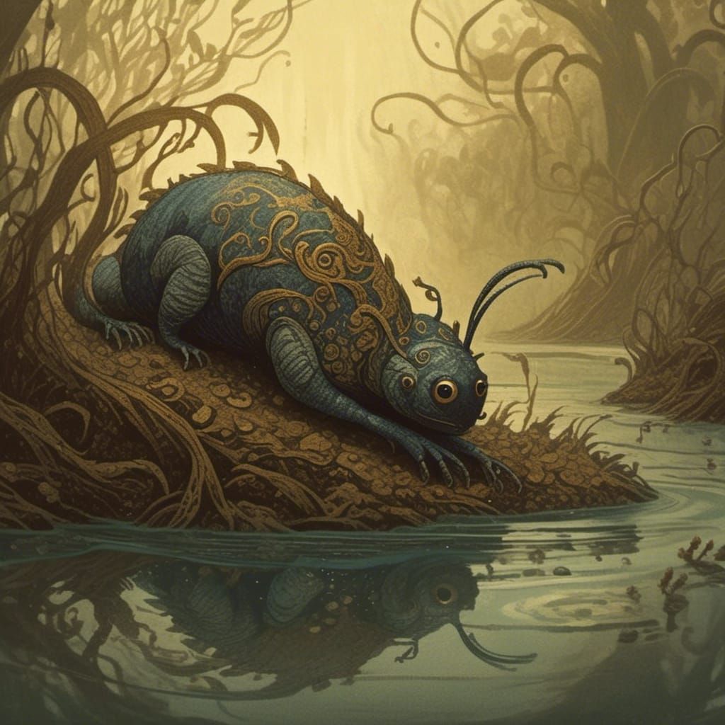 Mud Dragon Emerges from Swamp: Fantasy Concept Art