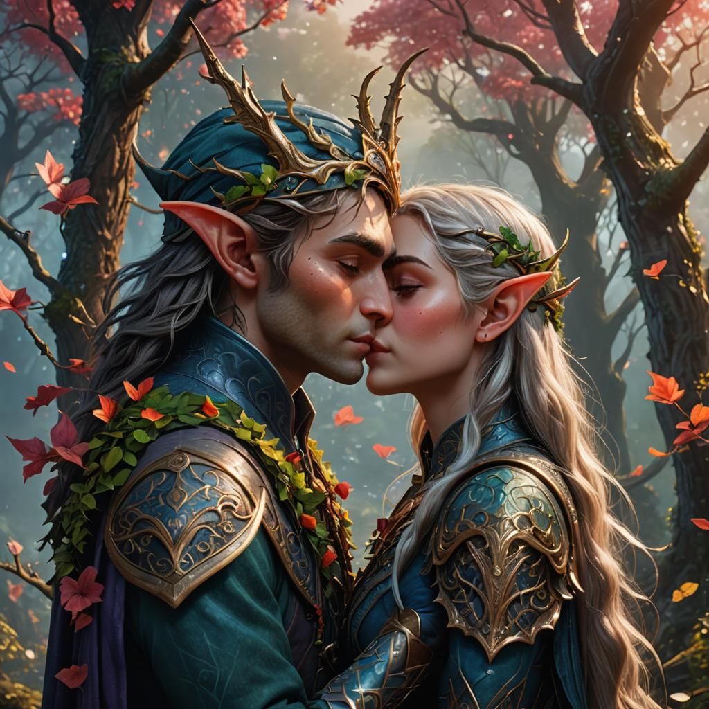 Elves in Love: A Kiss in Fantasy Art