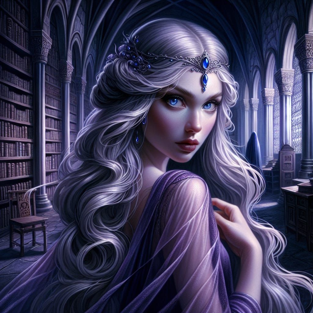 Ethereal Norse Goddess in Midnight Library