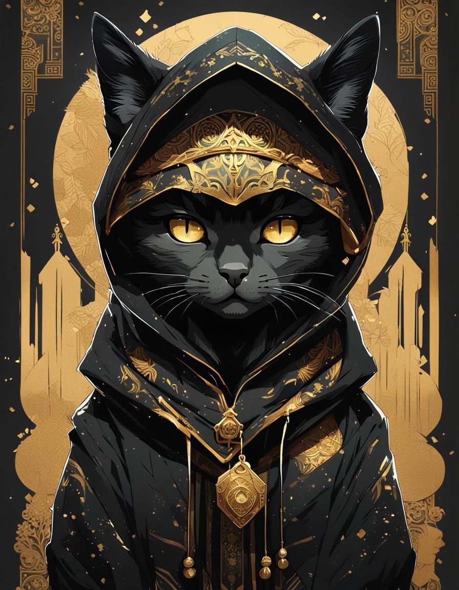 Adorable Black Tabaxi Thief in Anime Style