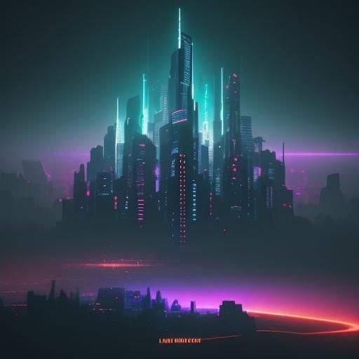 Futuristic Cityscape with Ink Splashes in Digital Art Style