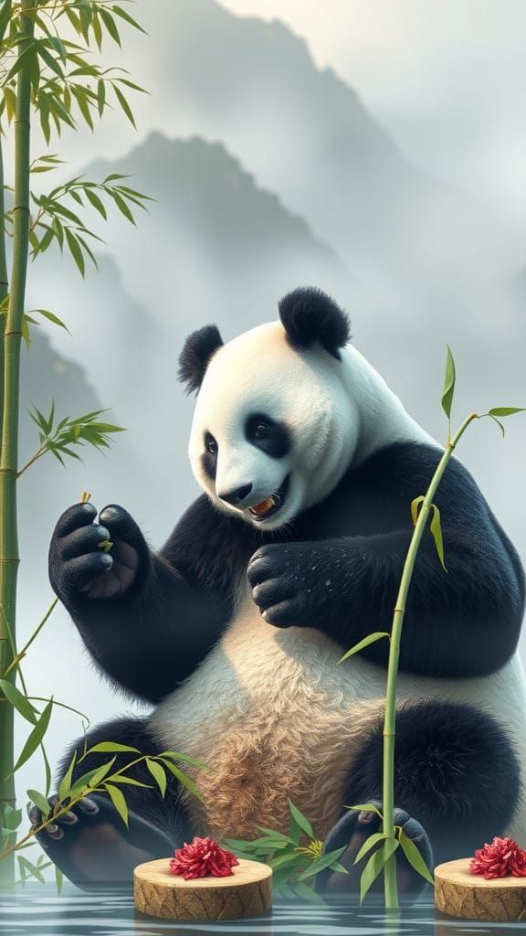 Giant Panda in Serene Chinese Mountainscape