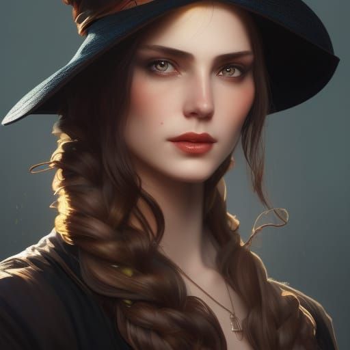Witch with Hat Portrait in Artstation Style