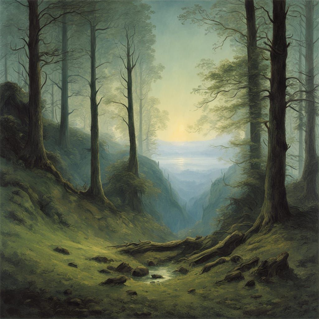 Ethereal Forest in Watercolour Style with Shimmering Light