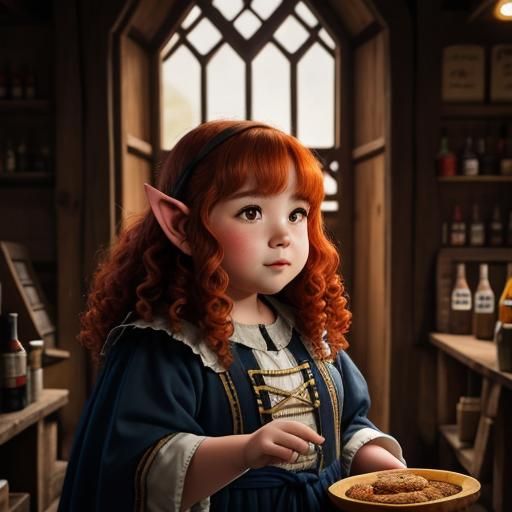 Halfling Hostel Manager with Red Hair, Digital Portrait