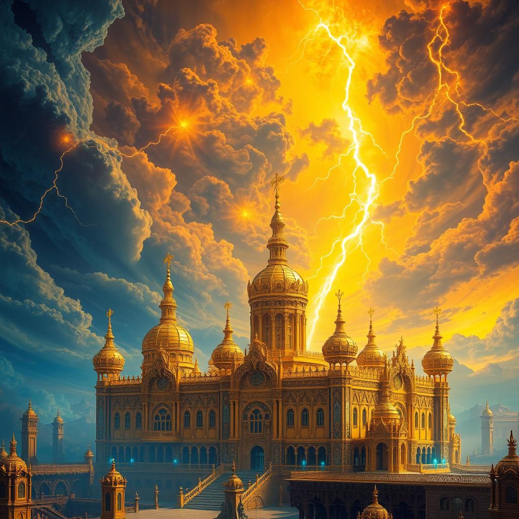 Golden Palace in Reality-Shifting Realm: Surrealist Vision