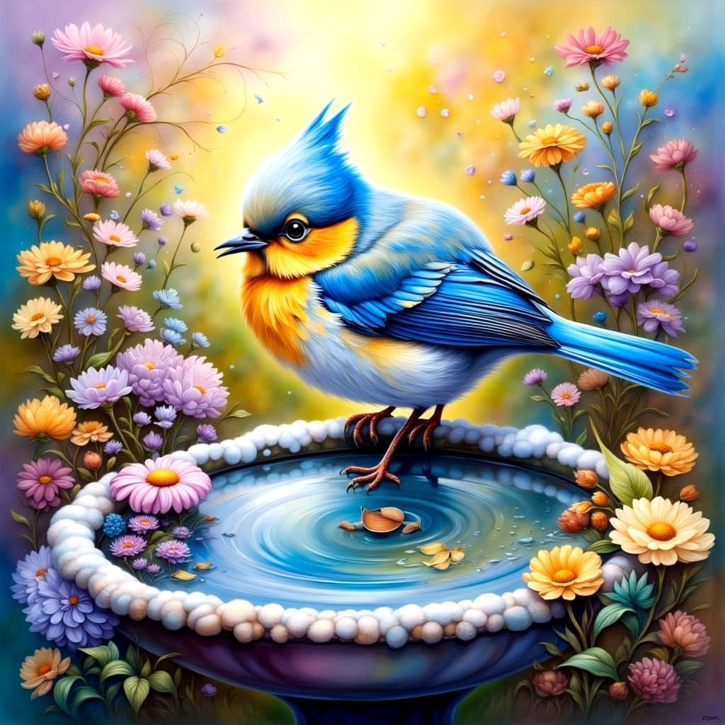 Vibrant Bird in Whimsical Papier-Mâché Collage