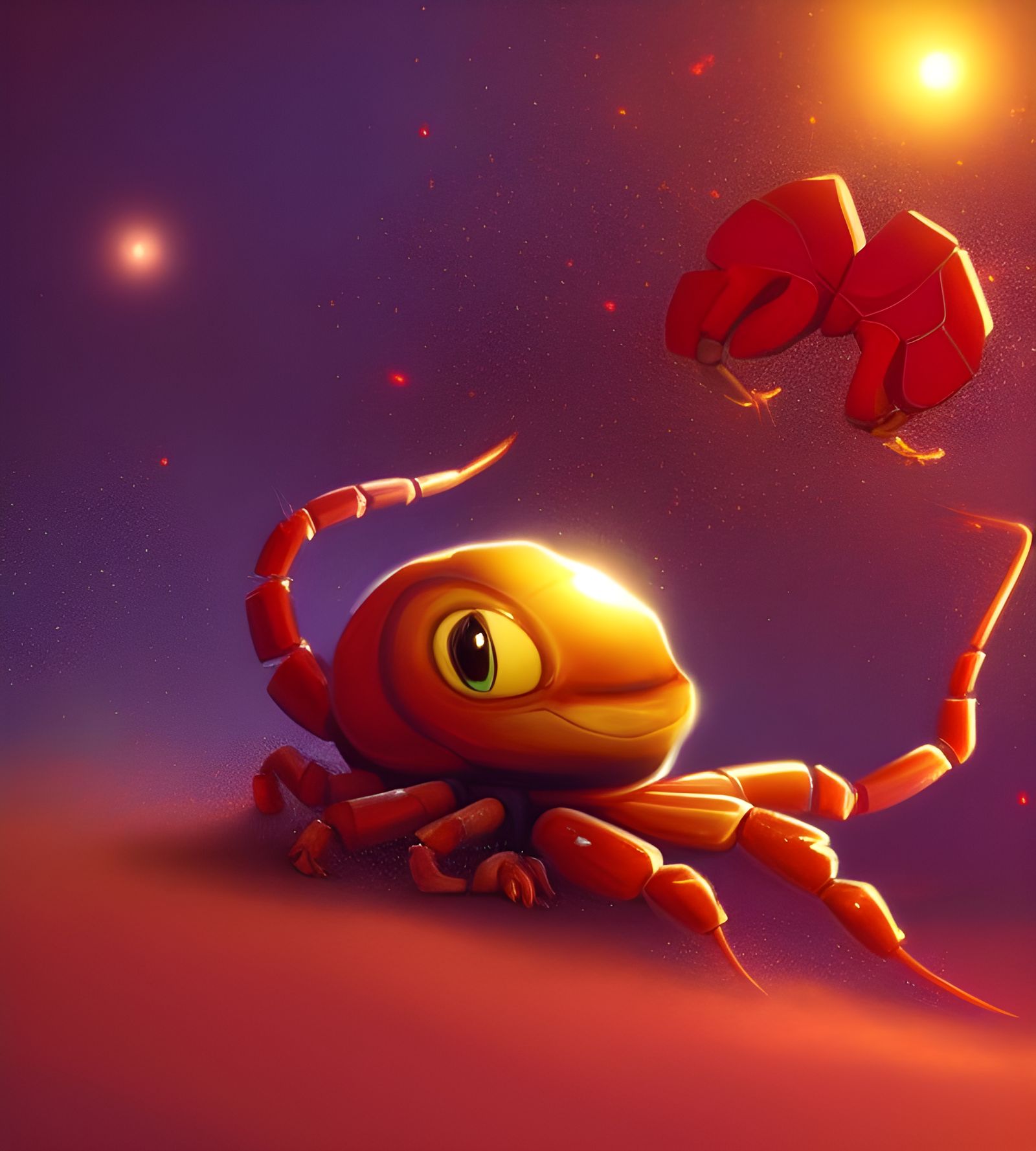 Pixar-Style Red Scorpion in Desert Scene