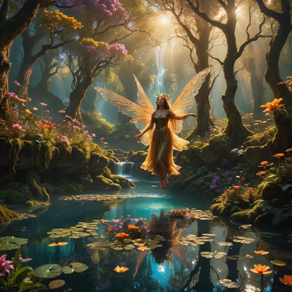 Glowing Faerie in Mystical Forest Digital Art