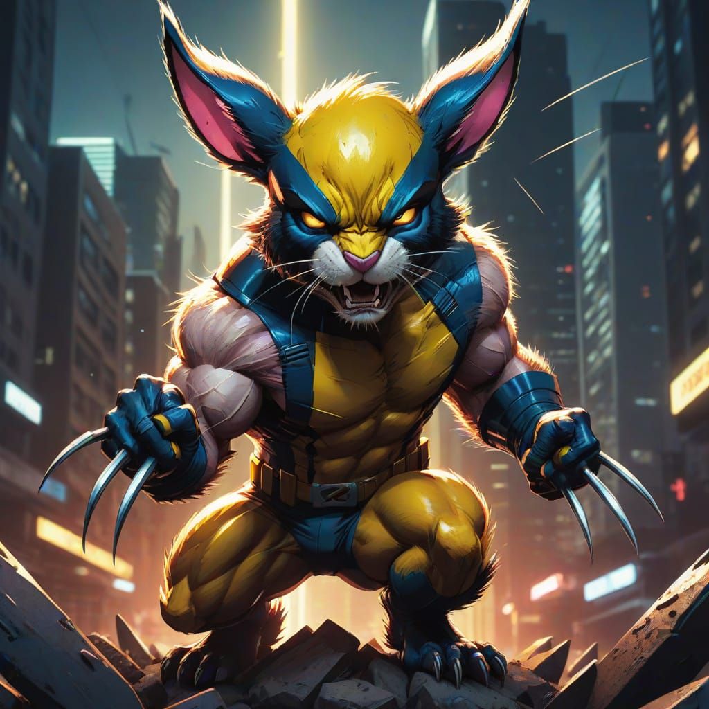 Fierce Bunny Wolverine Hybrid in Vibrant Comic Style