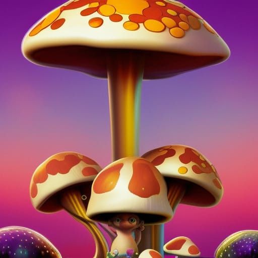 Psychedelic Mushroom Character in a Fantastical Style