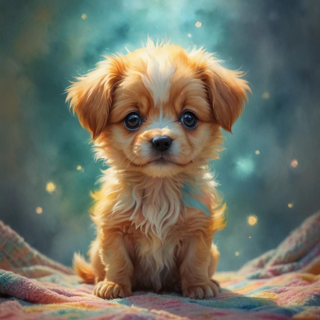 Kawaii Puppy Portrait in Pastel Watercolor