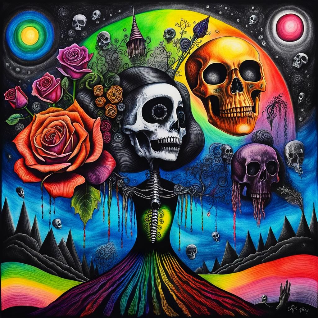 Surreal Crayon Drawing of a Goth Woman