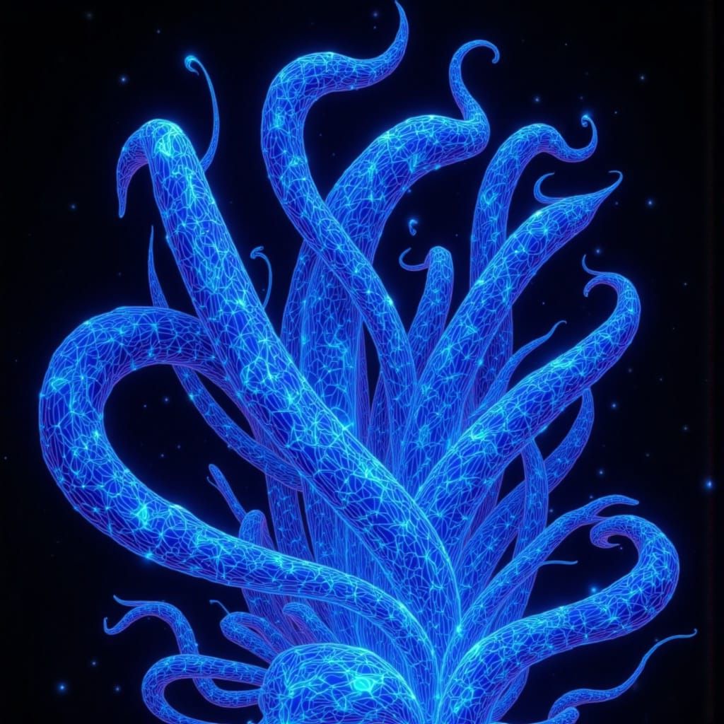 Bioluminescent Fractal Bloom in Psychedelic Digital Art