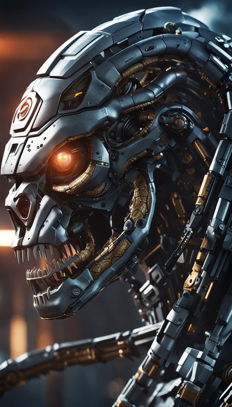 Cyberpunk Terminator Robot Snake Head in Epic 3D