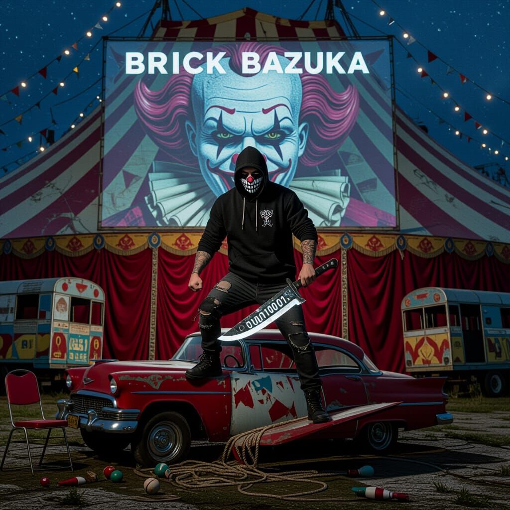 Abandoned Circus at Night with Hacker Rapper