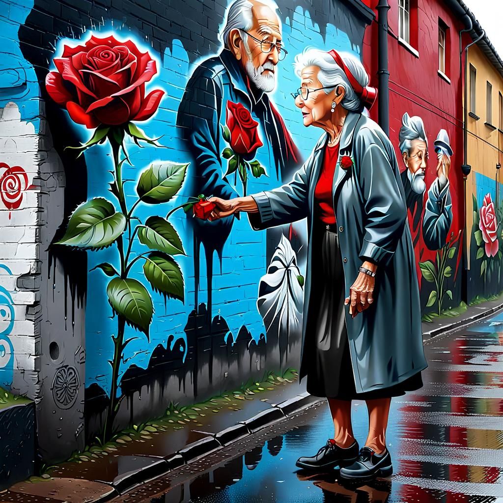 Street Scene: Woman and 3D Graffiti Mural