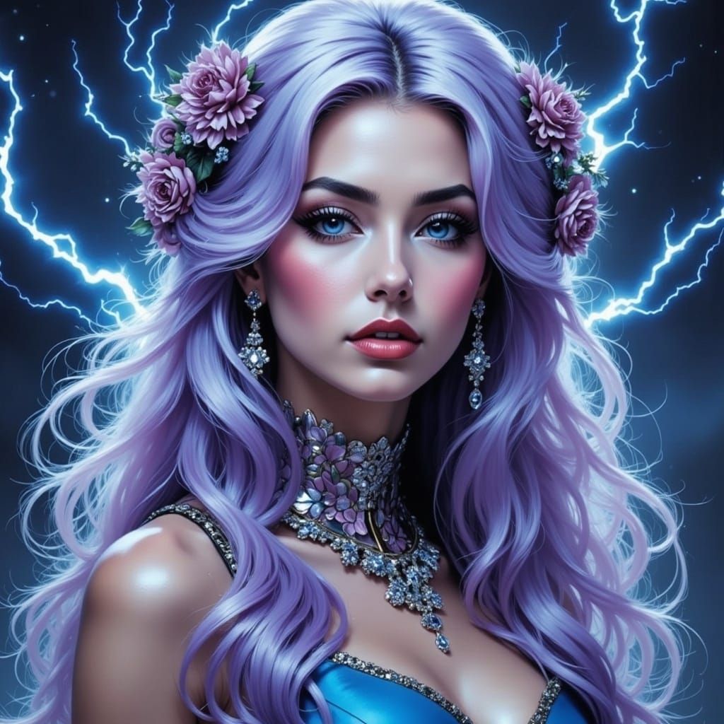 Goddess in Epic Lightning Storm: Painted Style