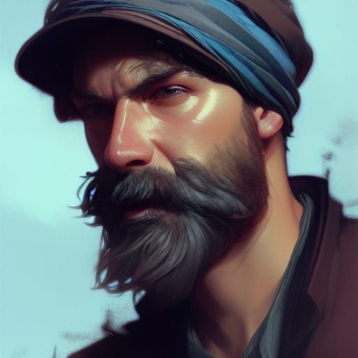 Detailed Portrait of Man with Hat, Hyperdetailed Art