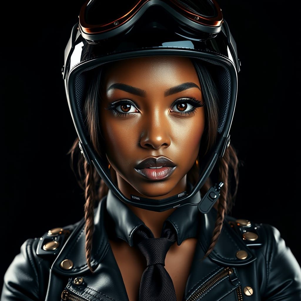 Yami Kawaii Biker Portrait in Hyperrealistic Style