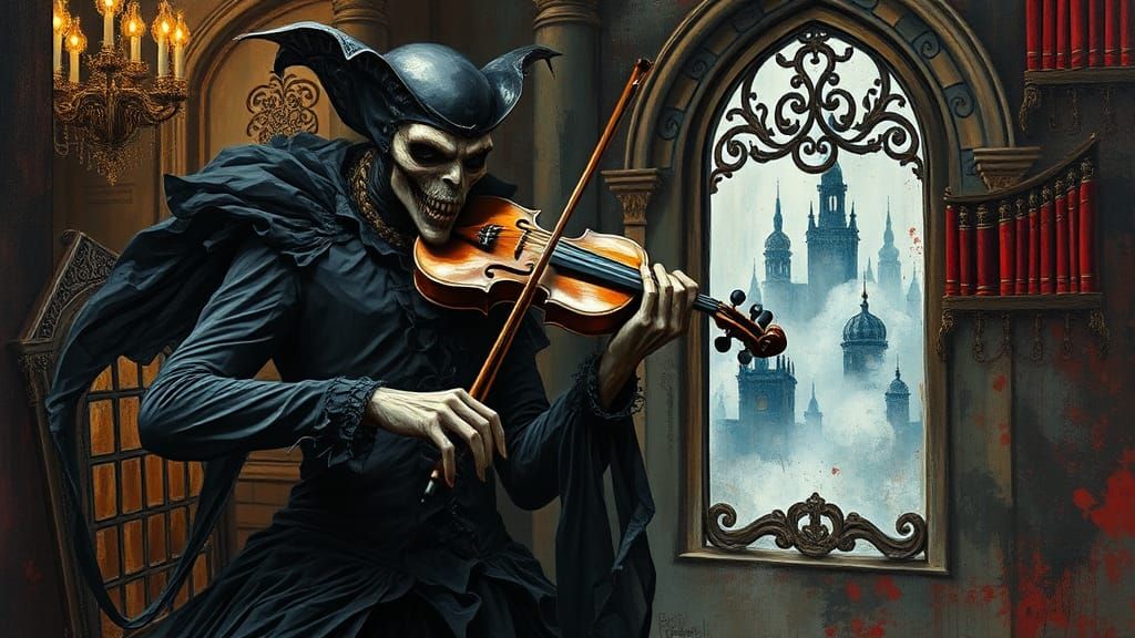 Monstrous Violinist Plays at Gothic Masquerade Ball