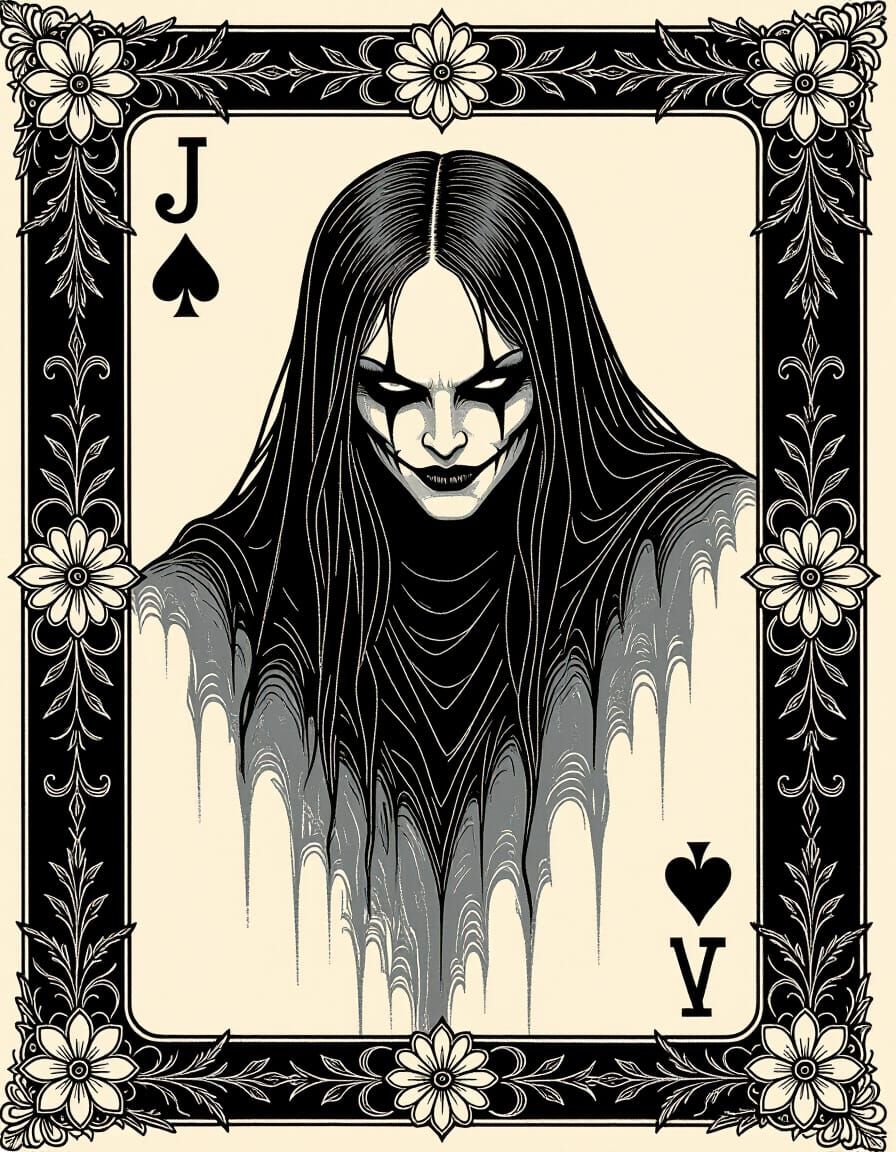 Cryptid Joker Woman in Art Nouveau Floral Vignette
