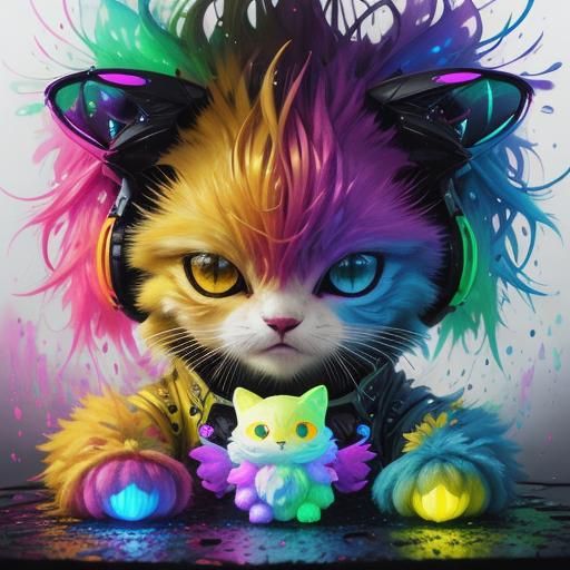 Chibi Kitty in Bioluminescent Neon Garden