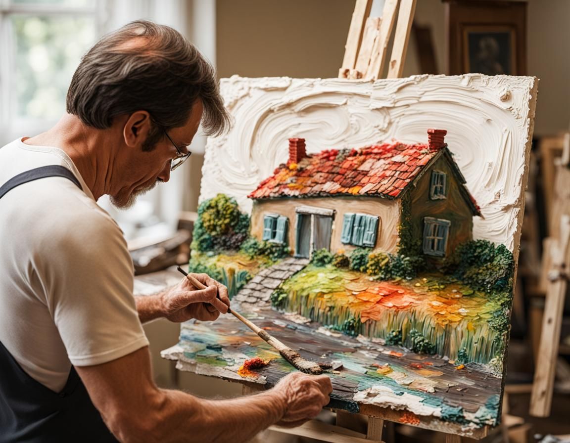 Man Creates Impasto Painting of House
