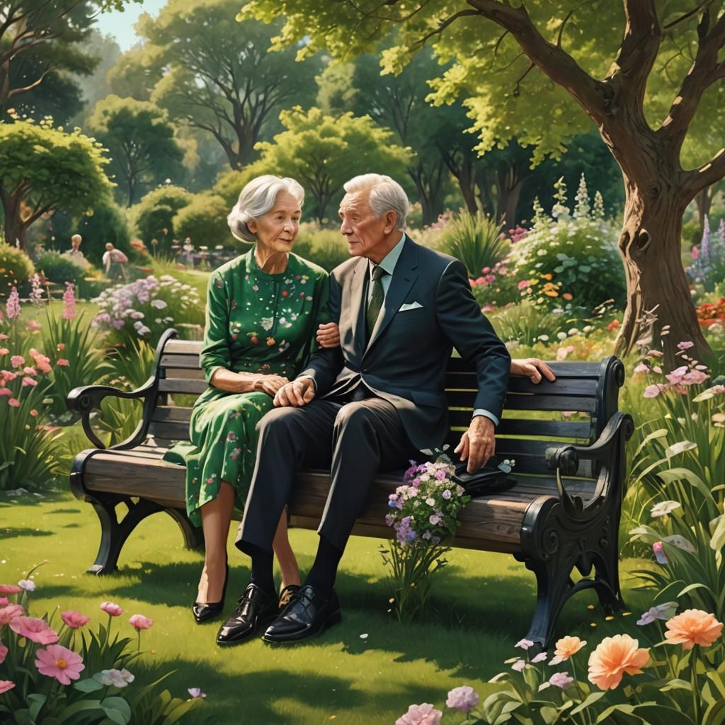 Elderly Couple in Vibrant Garden Concept Art