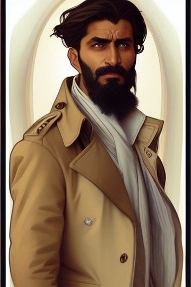 Detailed Portrait of Afghan Man in Art Nouveau Style