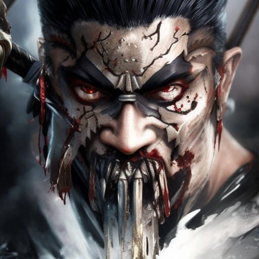 Ancient Samurai Zombie in Ink Drip Style