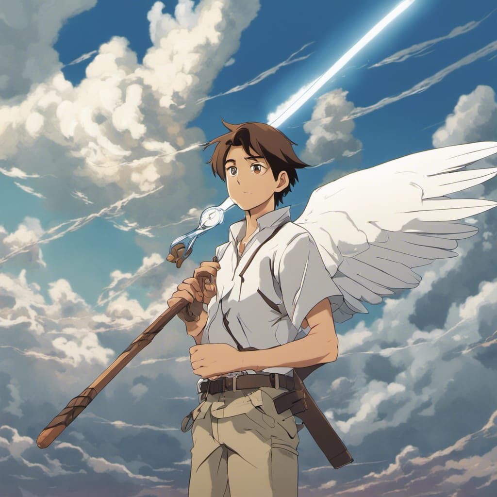 Anime Angel with Cloud Whip in Ghibli Style