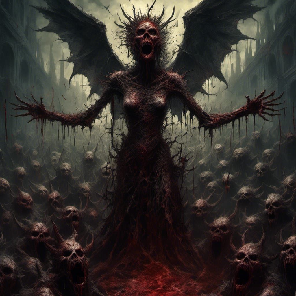 Queen of Hell in Macabre Dark Fantasy Style
