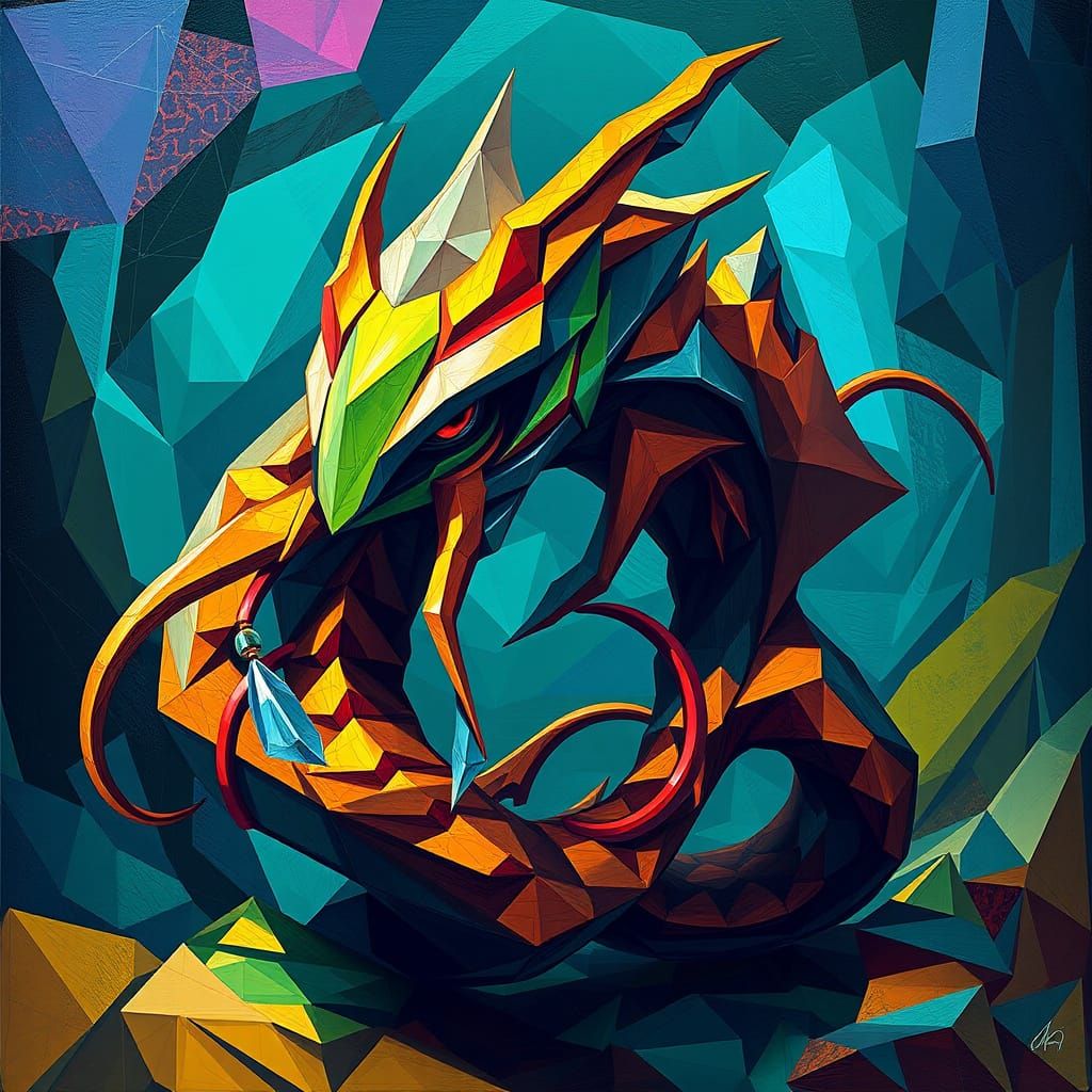 Futuristic Hydra in Neo-Cubist Geometric Fauvism
