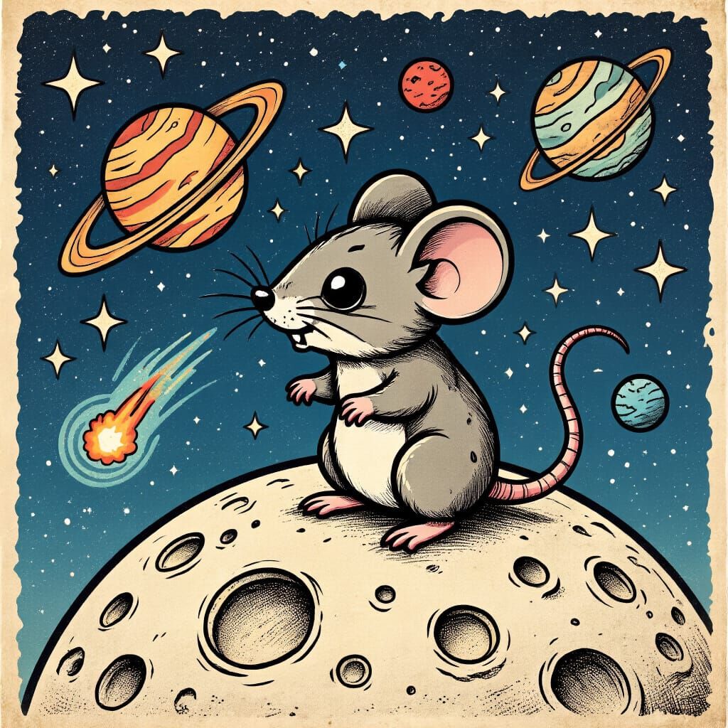Chibi Mouse on Moon Tattoo in Sailor Jerry Style