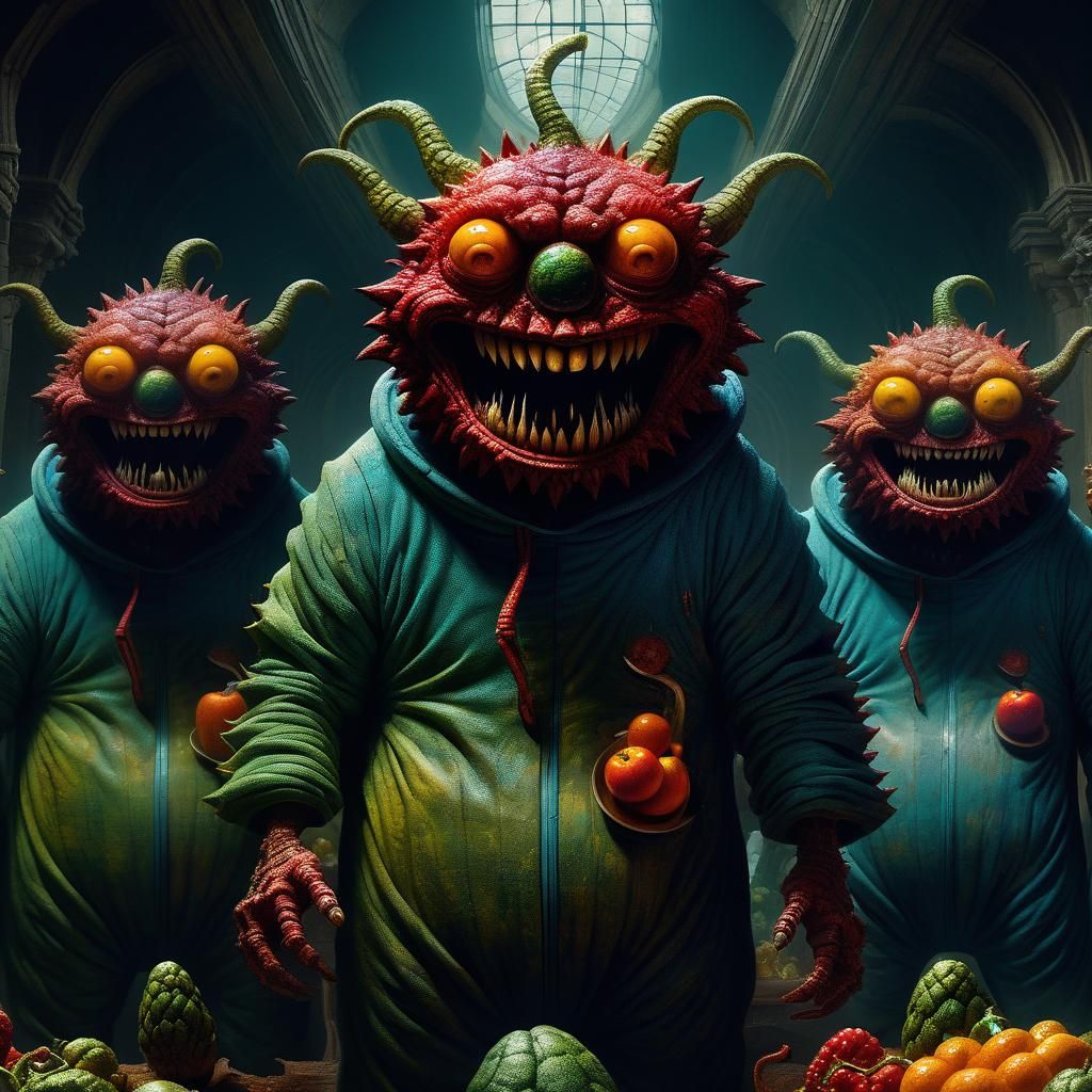 Creepy Cute Food Monster Laughing, Horror Art