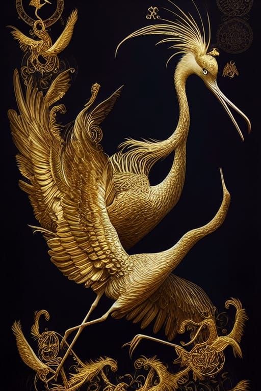 Royal Cranes in Golden Baroque Frame